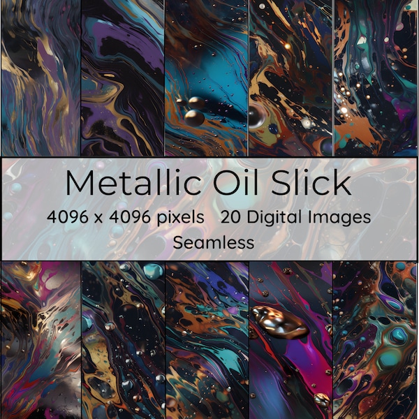 Metallic Oil Slick - Mesmerizing Digital Art - Iridescent Fluid Patterns - Instant Download