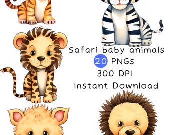 Safari Baby Animal Clipart for Nursery Wall Art, Digital Download, Commercial use, Printable Images for classroom, Cute Classroom décor.