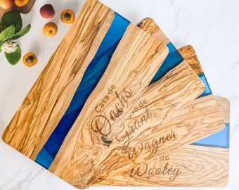 Custom Resin Cutting Board, Custom Kitchen Gift, Epoxy River Charcuterie Olive Wood Chopping Board, Personalized Housewarming Gifts, Wedding