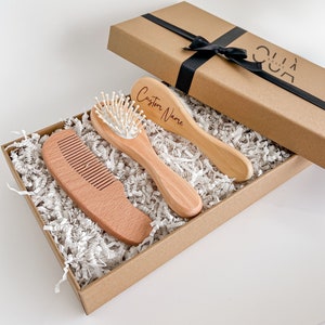 Wooden Baby Hair Brush and Comb Set Wool Brush and Double-Edged Comb  Perfect for Baby Shower Gift and Gentle Care of Newborn Hair Natural and  Safe for