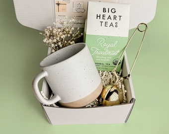 Bio-Tee-Geschenkbox: Big Heart Tea Co, handgefertigte Keramiktasse, goldenes Tee-Ei – perfektes Dankeschön- und „Denk an Dich“-Geschenk für Wellness