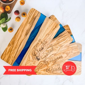 Custom Resin Cutting Board, Custom Kitchen Gift, Epoxy River Charcuterie Olive Wood Chopping Board, Personalized Housewarming Gifts, Wedding