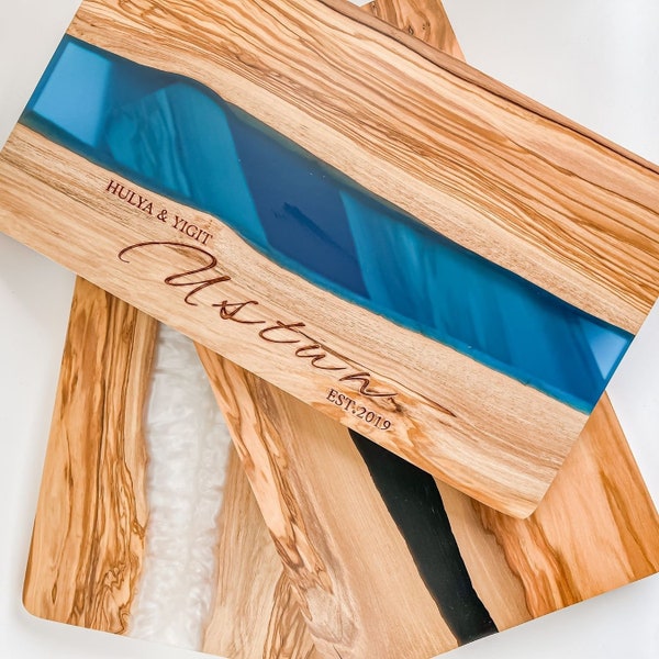 Custom Resin Cutting Board, Custom Kitchen Gift, Epoxy River Charcuterie Olive Wood Chopping Board, Personalized Housewarming Gifts, Wedding