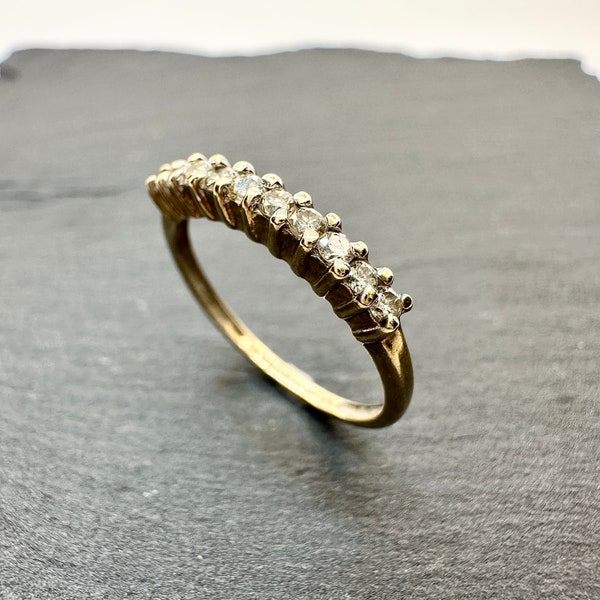 Vintage 9CT/9K Solid Gold Ring with 10 Natural Old Mined Brilliant Cut Diamonds • Half Eternity Style Ring • Size L 1/2 UK/5.5 US