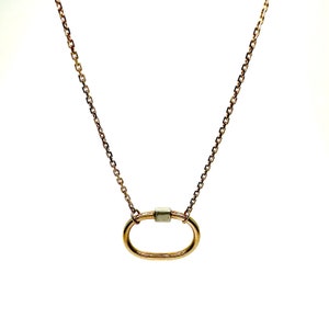 14Ct / 14K REAL Solid Gold Fixed (Unscrewing)  Oval Shape Carabiner Pendant Necklace • Minimalist Link Chain & Pendant • 3.1g • Length 17”