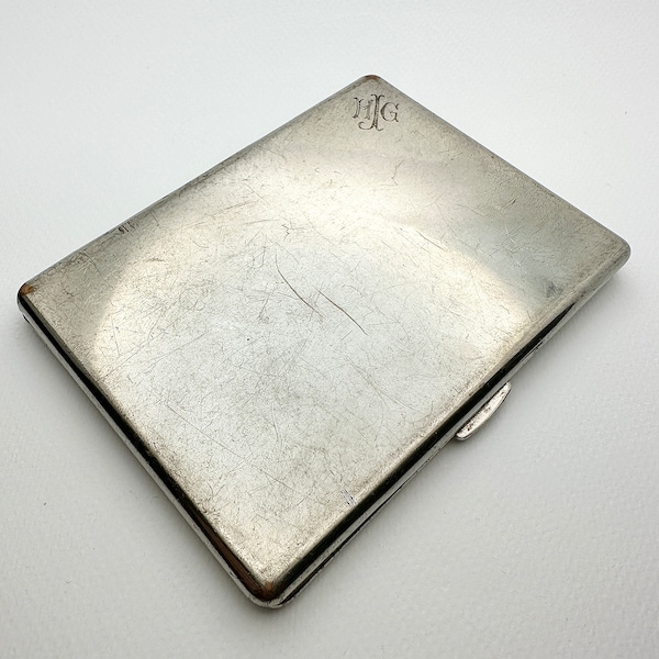 Vintage Slimline Silver-Coloured Cigarette Case • Engraved with initials MG • Stylish Gentlemen Gift