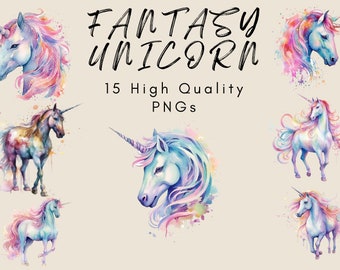 Watercolor Unicorn Clipart - Fantasy Inspired, Printable Art for DIY Projects & Decorations