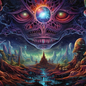 Psychedelic Ancient Alien World Wallpaper | Midjourney Art