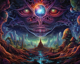 Psychedelische Antike Alien World Wallpaper | Midjourney Art