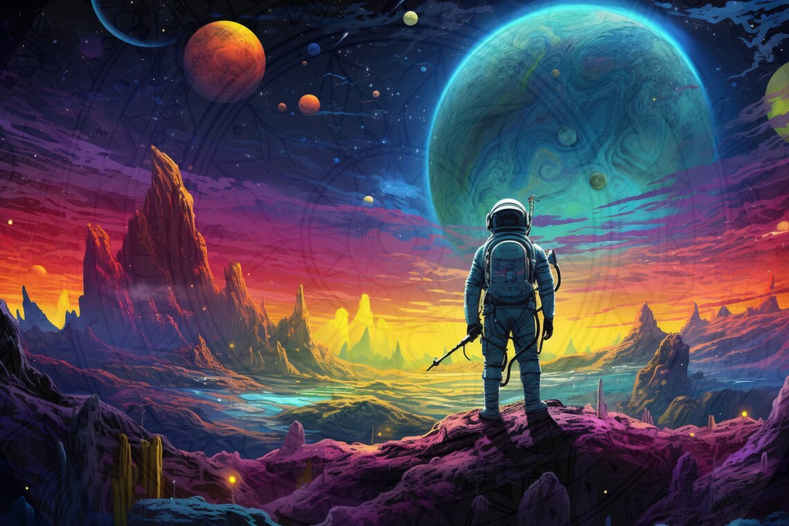Psychedelic Astronaut Desktop Wallpaper | Psychedelic Art - Etsy