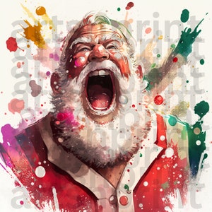 Watercolor Santa Claus PNG, sublimation Design Template, 300dpi, Santa Claus Screaming, Funny Santa Claus, Santa Claus shirt design, tumbler