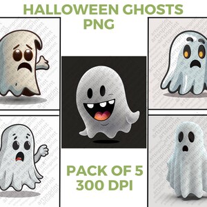 Ghost Clipart PNG 5 Pack 300 dpi Cartoon Spooky Ghosts Clip Art Images