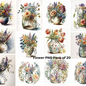 Watercolor Flower Clipart: Boho Floral PNG Bundle (20 Images)
