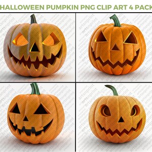 Halloween Jack O Lantern Pumpkin Clipart PNG 300 dpi Pack of 4 realistic scary spooky images