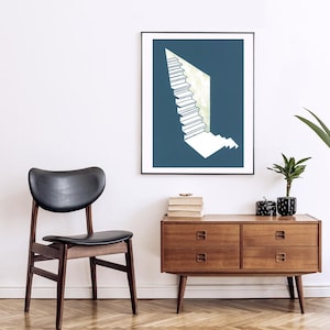 B3901 Stairway | Staircase Wall Art | Original Lithograph | Tokyo Art | Mid Century Modern Art | Abstract Architecture Print I Stairs Print