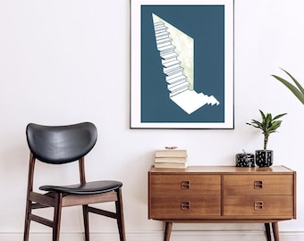 Litografía original de una escalera / Arte moderno de mediados de siglo, Arte de Tokio