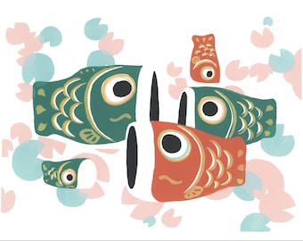 Koinobori Carp Fish Print | Limited Edition Lithograph, Children's Day Art