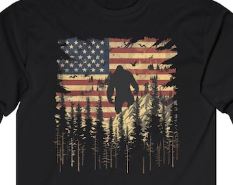 Patriotic Bigfoot Long Sleeve Tee, USA Flag Shirt, Yeti Shirt, Unisex Long Sleeve Shirt, Bigfoot Apparel