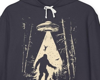 Bigfoot UFO Hoodie - Unisex Lightweight Hooded Sweatshirt, Abduction Sweater, Yeti Hoodie, Sasquatch Hoodie, Alien Hoodie