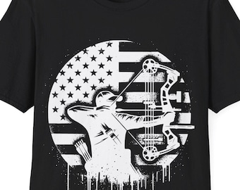 American Archer Unisex Softstyle T-Shirt, Patriotic Archer Shirt, Archer Tee, USA Archer Top, Archery Gift