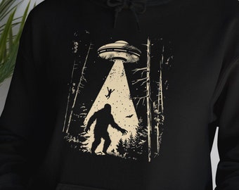 Bigfoot Hoodie UFO Abduction Sweatshirt, Sasquatch Pullover Sweater, Cryptozoology Gift, Yeti Hooded Jumper, Alien Encounter Hoody
