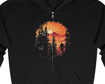 Bigfoot Zip-up Hoodie Sweatshirt, Sasquatch Sweater, Unisex Hooded Sweatshirt, Full Zip Hoodie, Bigfoot Apparel, Bigfoot Lover Gift