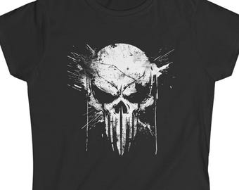 Punisher Skull Style T-Shirt, Patriotic Women's Tee, Patriotic Shirt For Her, American Flag Graphic Tee, Military Theme Shirt