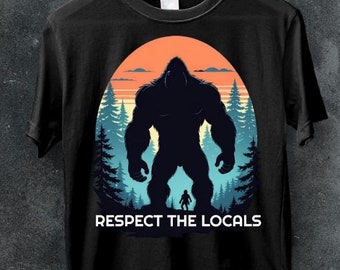 Respect The Locals Bigfoot Sasquatch Yeti Walking In The Forest, Retro 90s Yeti T Shirt, Y2k Graphic Shirt