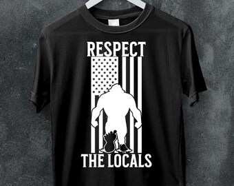 Respect The Locals Big Foot Sasquatch, Yeti Walking T-Shirt, Retro 90s Yeti T Shirt, Unisex Funny Y2k Graphic Shirt,