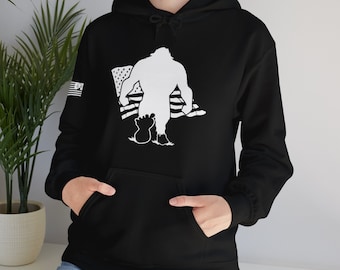 Bigfoot Hoodie, Yeti Sweater, Sasquatch Sweatshirt, Patriotic Hoodie, USA Flag Sweater, Unisex Heavy Blend™ Hooded Sweatshirt