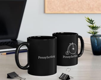 Vintage Pennyfarthing Black Mug - Cycling Lover's Gift, Coffee Tea Cup, Retro Bicycle Decor, Perfect for Birthdays & Anniversaries
