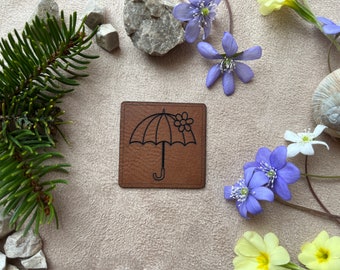 Leather label #371 Umbrella with flower, label, leather patch, patch, patch