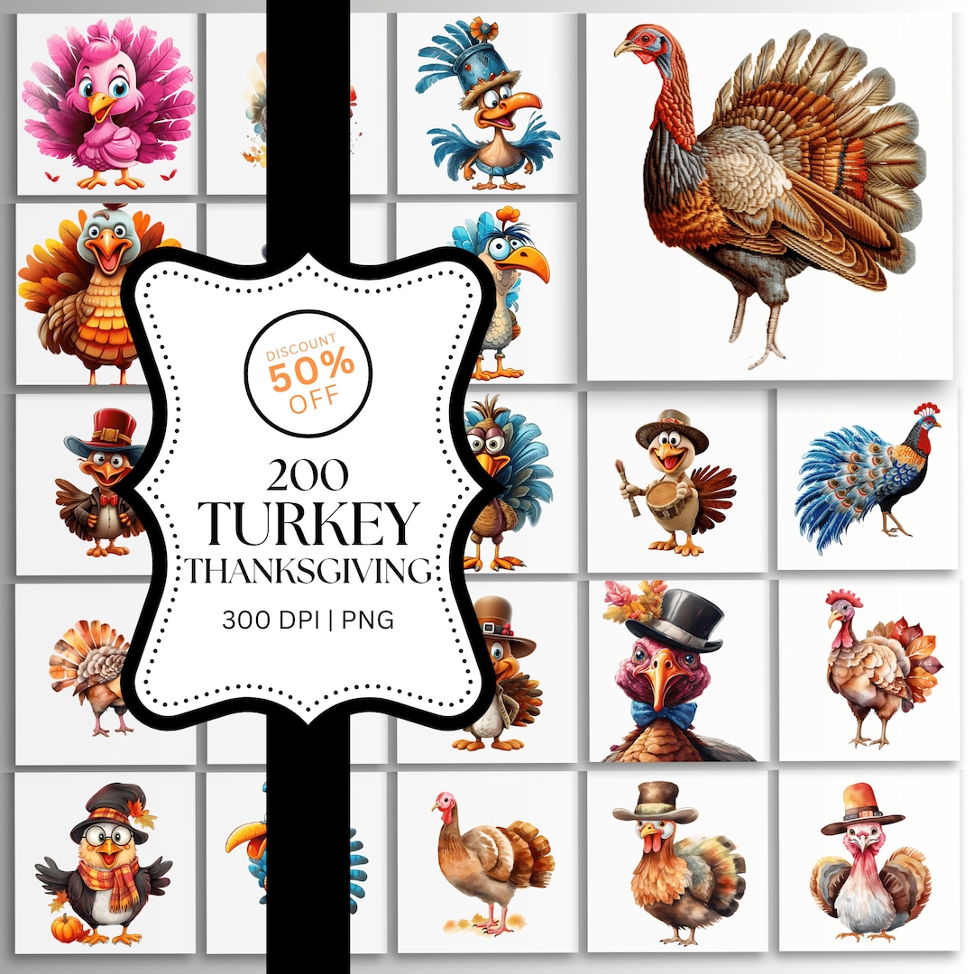 Thanksgiving Turkey Clipart Collection, Digital PNG Files, Instant ...