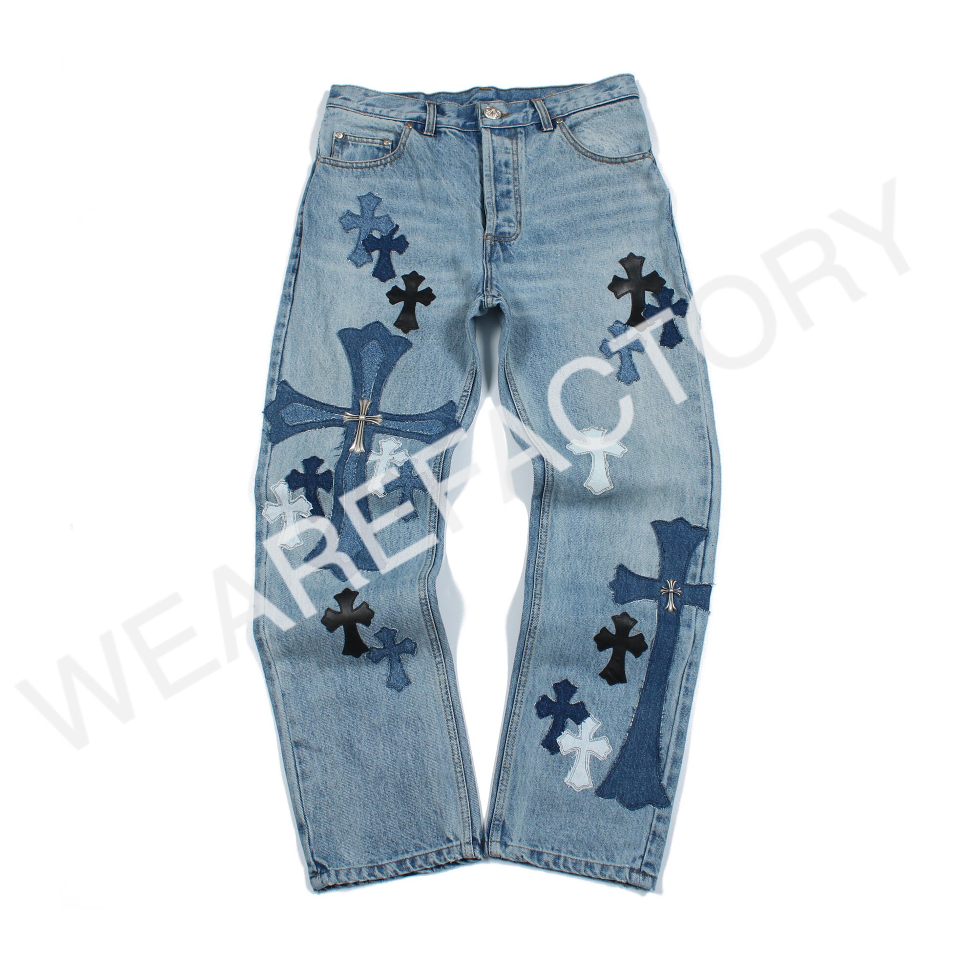 Chrome Hearts cross patched jeans red & black crosses SZ:W30
