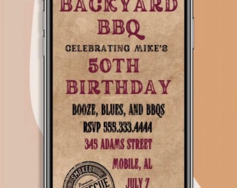 Backyard BBQ Mobile Invitation- Party Invitation - Digital Download - Made to Order