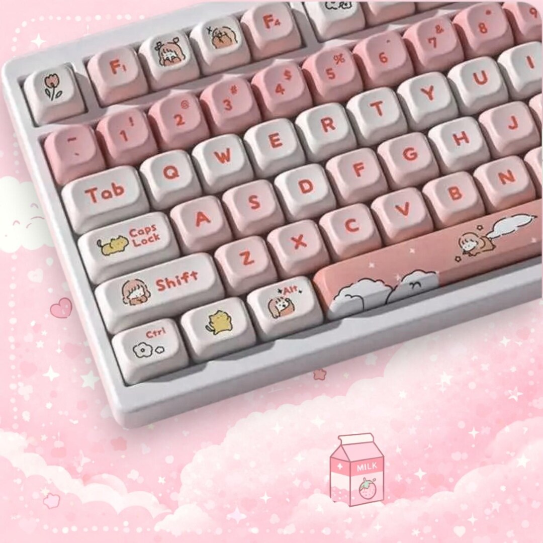 Cartoon Girl & Cat Keycaps – Pastel Kawaii MOA Profile PBT Dye-sub ...