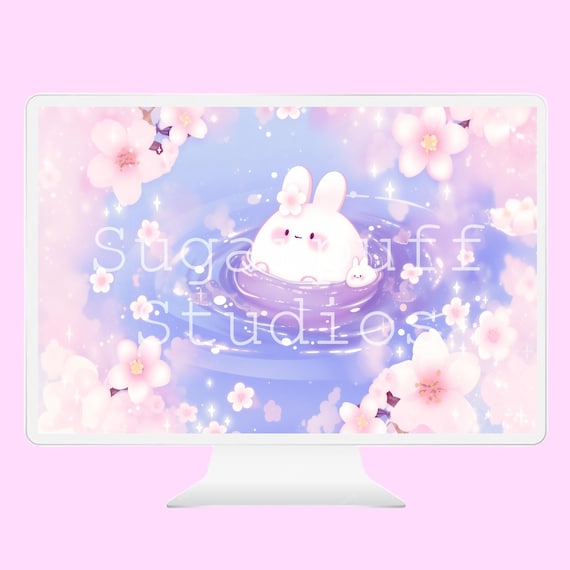 Sakura Bunny Desktop Wallpaper Set - Lofi Pink Backgrounds - Cute