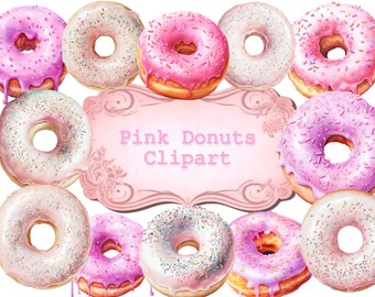 Watercolor Pastel Pink Donuts Clipart - PNG Digital Image Downloads for Card Making, Scrapbook, Junk Journal Paper Crafts