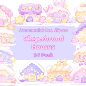 24 Candy Gingerbread House Clipart, Piernikowy clipart, Wykorzystanie komercyjne, Pobieranie cyfrowe, Akwarela Clipart, Clip Art, 4K PNG