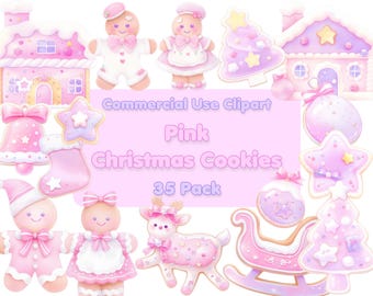 35 bundle di clipart di pan di zenzero rosa / casetta di pan di zenzero e biscotti / omino di pan di zenzero / clipart invernale / diario spazzatura / artigianato di carta digitale