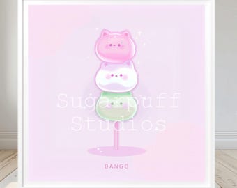Afdrukbare kawaii dango-kunstprint - schattige dango-kunst - schattige muurkunst - decor zoete traktatie - speelse Japanse kunst - kawaii wanddecoratie - JPG