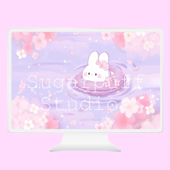 Sakura Bunny Desktop Wallpaper Set - Lofi Pink Backgrounds - Cute