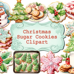 Watercolor Christmas Sugar Cookie Clipart Xmas Treats - PNG Digital Image Downloads for Card Making, Scrapbook, Junk Journal Paper Crafts