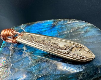 Handmade Viking Dragon Boat Pendant Necklace • Vintage Siam Bronze Flatware Jewelry • Hand Cut Sand Hammered Polished • Copper Bail Pendant