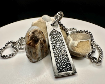 Vintage Japanese Geometric Custom Pendant Necklace | Stainless Steel Artisan Jewelry | 26” 316L Stainless Steel Chain