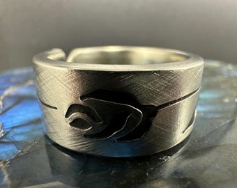 Black Rose Steel Ring – Reforged from Vintage Cutlery Sizes 7-12.