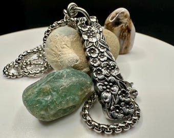 Vintage Japanese Floral Pendant Necklace | Upcycled Stainless Steel Flower Jewelry | Artisan Pendant | 26” 316L Chain