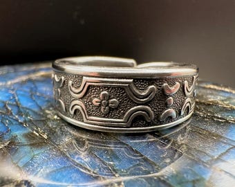 Hand Forged Warrior Ring – Norse Celtic Inspired Band, Oxidized Stainless Steel, Ring Sizes 9-12 US Rugged Jewelry