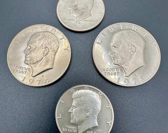 1970s S Proof Coin Set – Eisenhower Dollar & Kennedy Half Dollar Clad Proofs (4 Coin Lot) San Francisco Mint US Coins