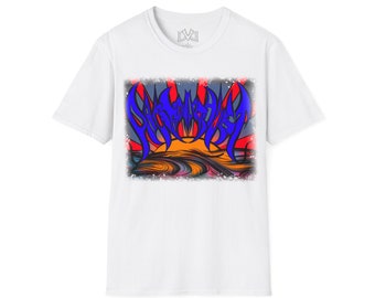 Pacific Northwest Shirt custom Art, Sun, Ocean.Mixed with metal PNW font.